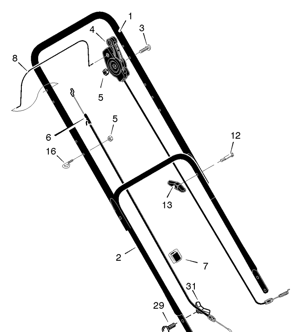 Handle Assembly Diagram and Parts List for 229611X99A 2005 Briggs and Stratton Lawn Mower